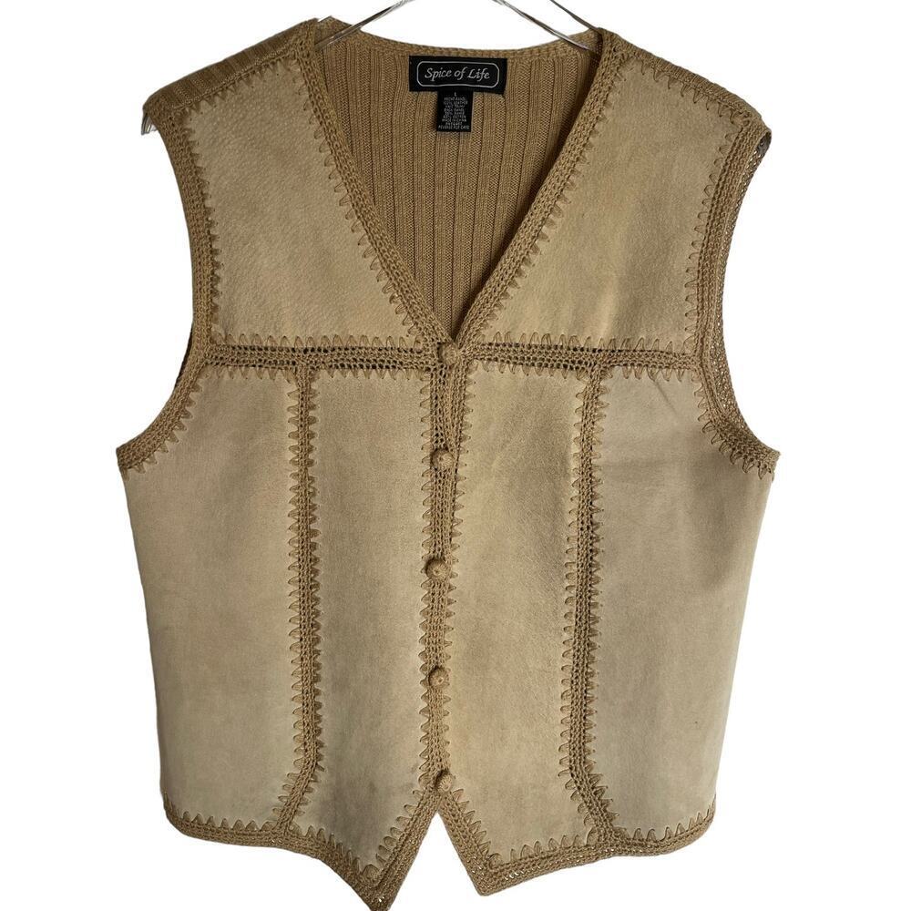 Vintage Leather Patchwork Crocheted Framework Wes… - image 1